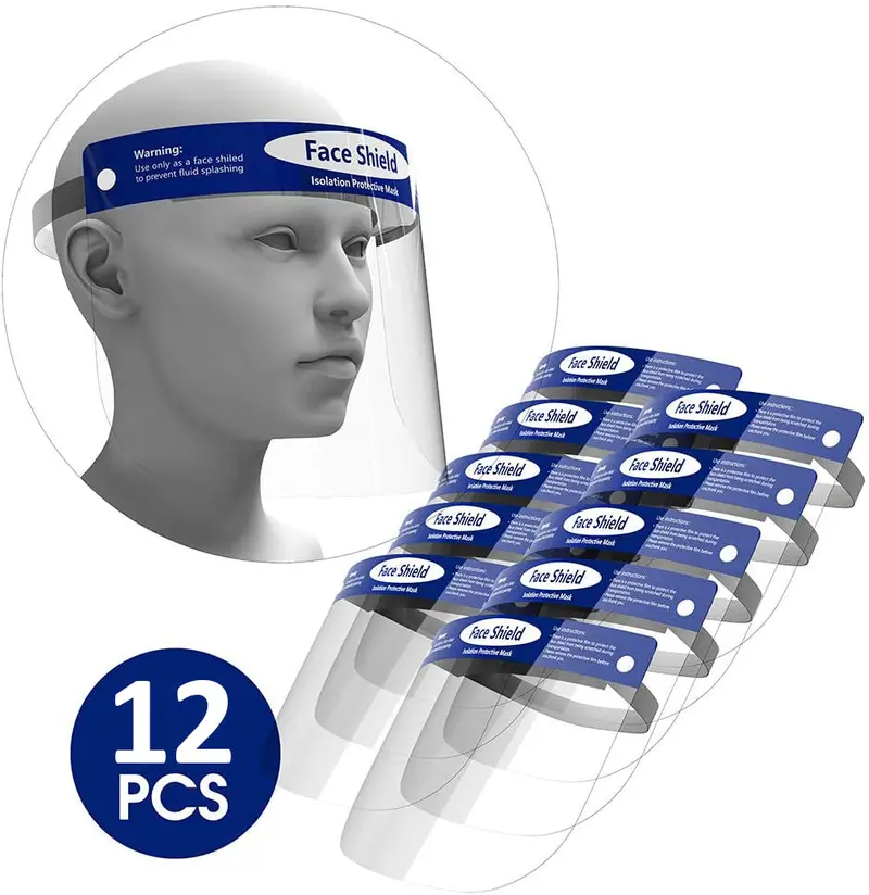 12-Pack Full-Head Face Shield – Splash-Resistant Protective Eye Screen with Adjustable Headband