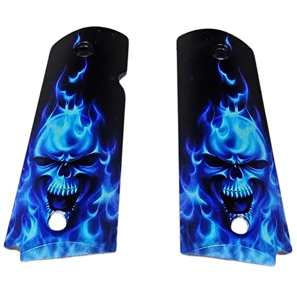 1911 Full-Size ABS Grips Featuring UV-HD Blue Flame Skull