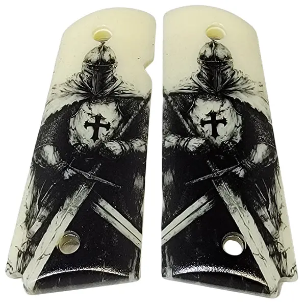 1911 Full-Size Acrylic Grips Mimicking Ivory Scrimshaw: Medieval Crusader Theme