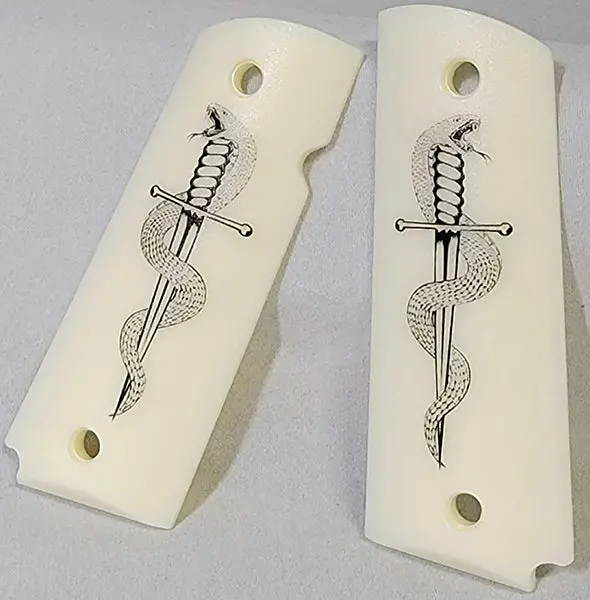 1911 Full-Size Acrylic Grips with UV-HD White Snake-Over-Dagger Design