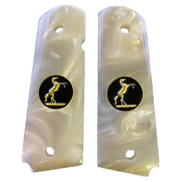 1911 Full-Size Faux Pearl Acrylic Grips – Ambidextrous Cut with Black & Gold Trophy Horse Design
