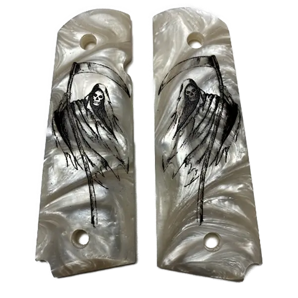 1911 Full-Size Faux Pearl Acrylic Grips – Grim Reaper UV/HD Printed Design