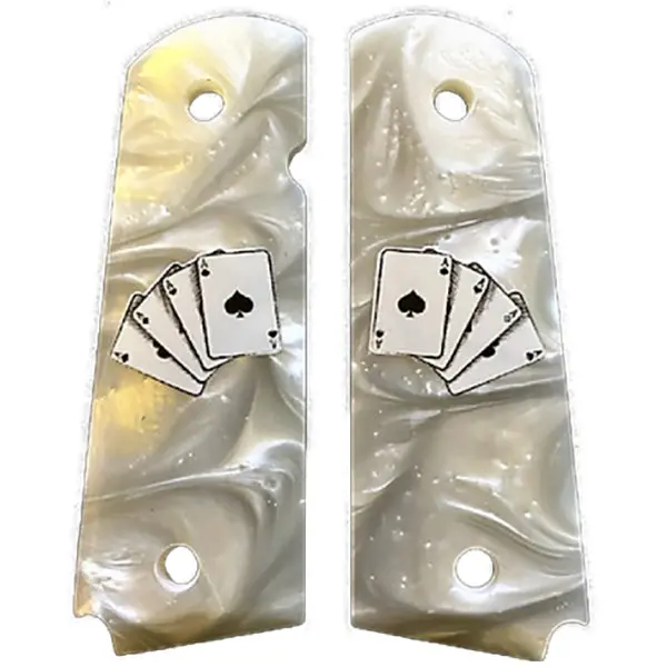 1911 Full-Size Faux-Pearl Acrylic Grips with Black-and-White Four Aces