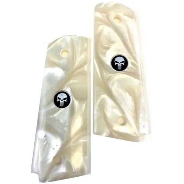1911 Full-Size Faux Pearl Acrylic Grips with Black Punisher Medallion