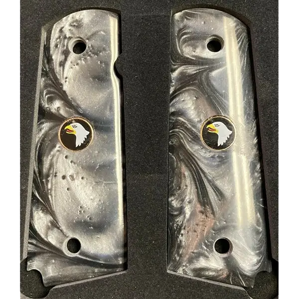 1911 Full-Size Grip Panels – Faux Black Pearl Acrylic with Screaming Eagle Medallion