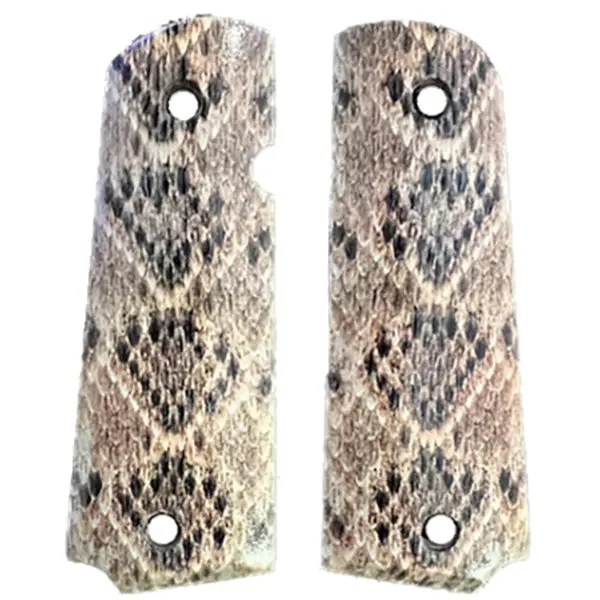 1911 Full-Size Grip Panels – UV-HD Printed Diamondback Rattler Design on Natural Wood Base