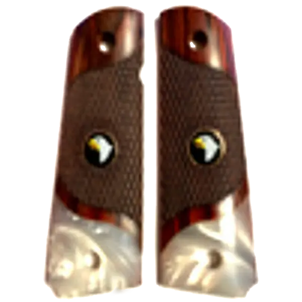 1911 Full-Size Rosewood Grips – Checkered Design, Pearl Accents, Screaming Eagle Medallions