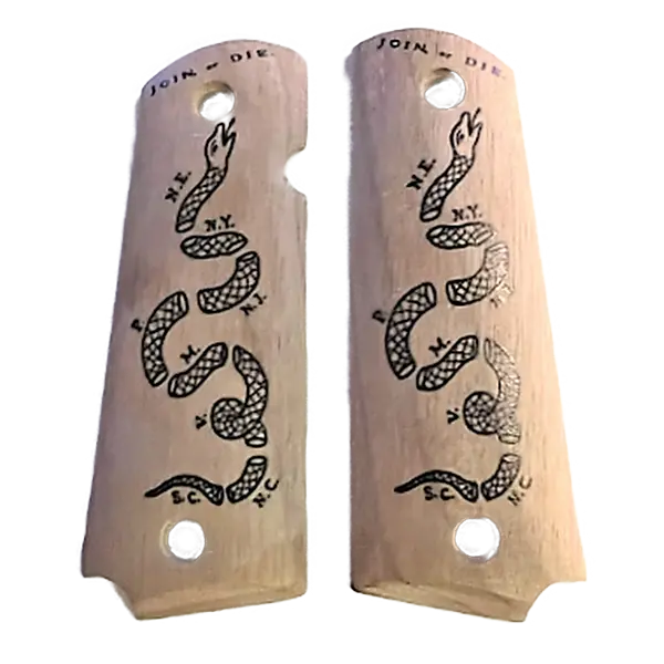 1911 Full-Size Unfinished Walnut Grips – ‘Join or Die’ Engraving Ready-to-Finish