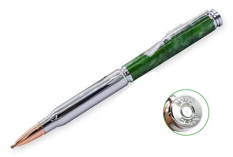.30 Caliber Full-Cartridge Twist Pen with Rifle-Style Clip – Chrome Plated