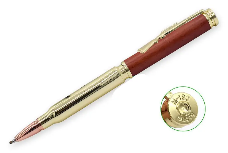 .30 Caliber Full-Cartridge Twist Pen with Rifle-Style Clip – Gold Tone
