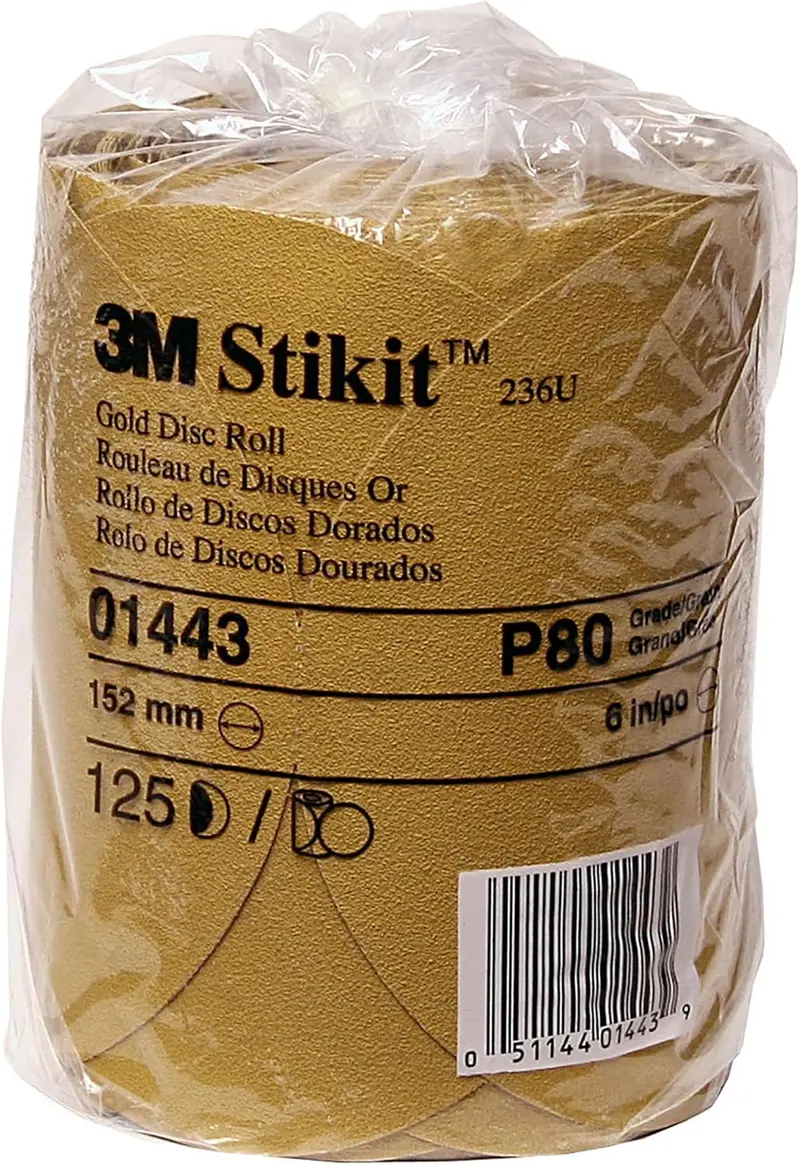 3M Stikit Gold Sanding Disc Roll – 6 in, P80A Grit, 125 per Roll