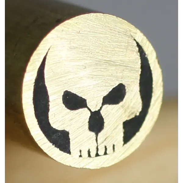 4″ Skull-Themed Mosaic Pin – 8mm Brass Tube, Black Epoxy, Detailed Skull Inlay