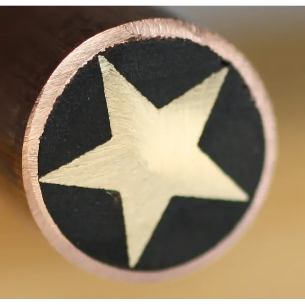 4″ Star-Design Mosaic Pin – 8mm, Copper Tube Base with Black Epoxy and Brass Star Inlay