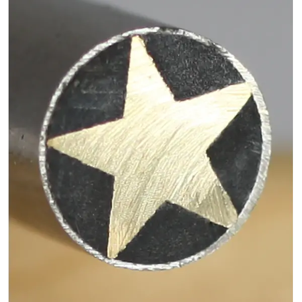 4″ Star-Embossed Mosaic Pin – 8mm Silver Tube, Black Epoxy, Brass Star Accent