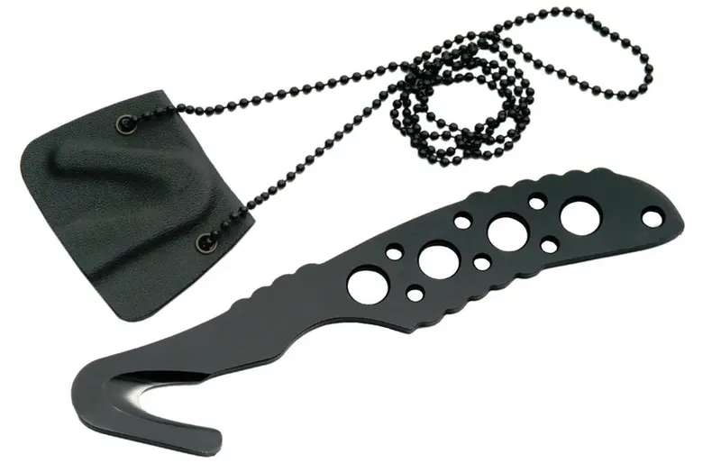 6.5-Inch Heavy-Duty Gut Hook Neck Knife with Belt Cutter, Kydex Sheath & Metal Chain