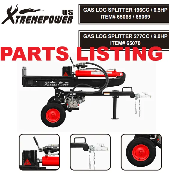 65068 Hydraulic Log Splitter – 25-Ton Force with Catcher Attachment by XTREMEPOWERUS Parts Manual