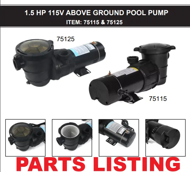 75115 Two-Speed Jade Series Above-Ground Pool Pump – 1.5 HP Energy-Efficient Parts Diagram