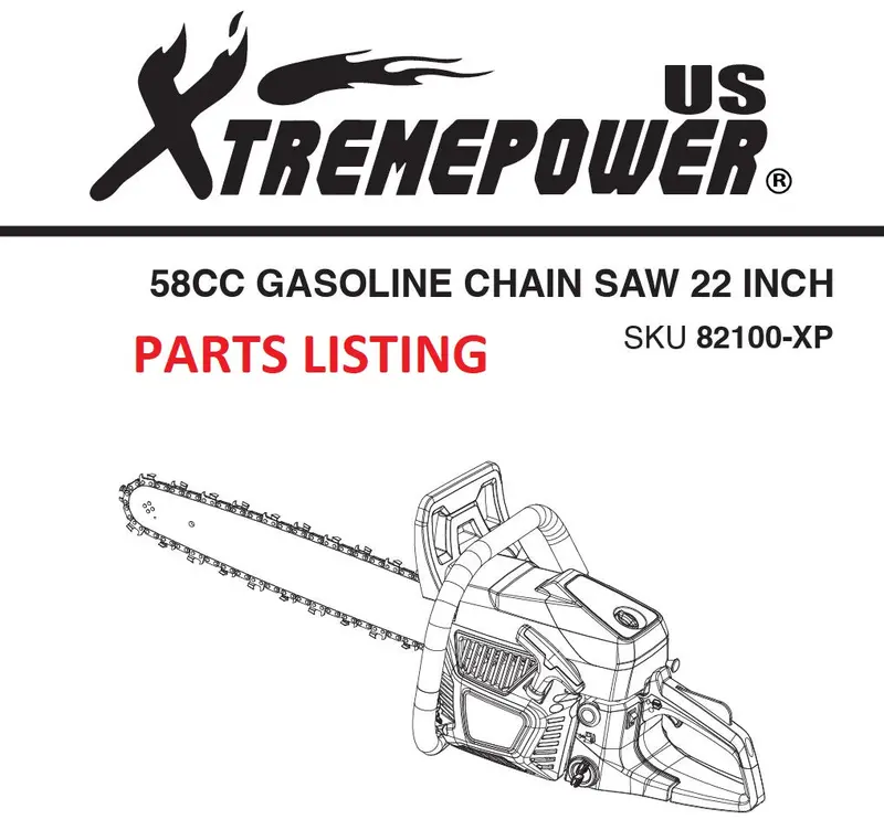 82100-XP Gas Chainsaw – 58cc, 22-Inch Bar, EPA-Compliant Cutting Tool Parts Diagram