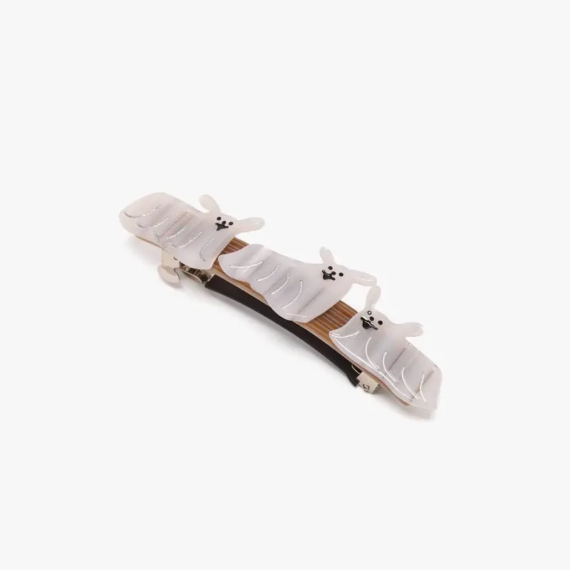 Adorable Floof White Dog Design French Barrette in Premium Acetate