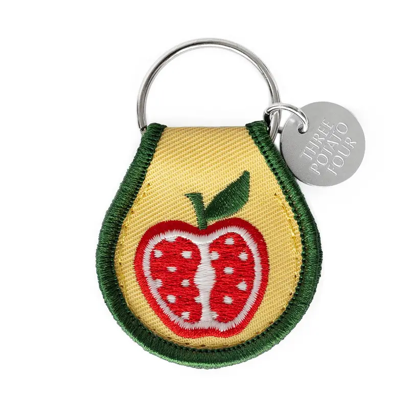 Apple-Themed Embroidered Keychain