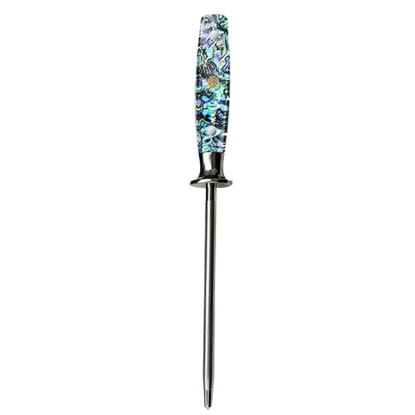Awabi 8-Inch Sharpening Steel – AUS-10 Damascus Rod with Abalone-Resin Handle & Mosaic Pin