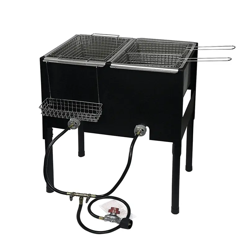 Barton 17-Quart Triple-Basket Propane Deep Fryer — Dual-Burner Outdoor Cooking Station