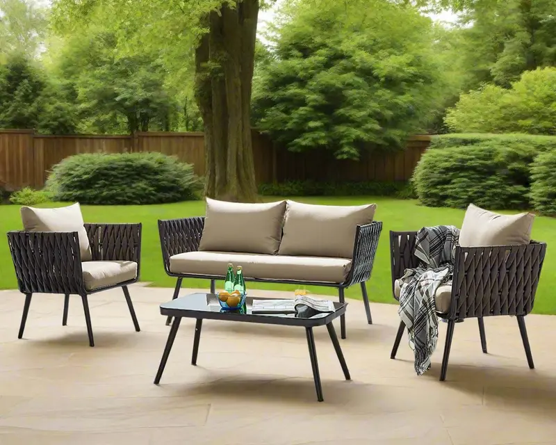 Barton 4-Piece Outdoor Bistro Set – Wicker Sofa, Cushions & Coffee Table for Patio