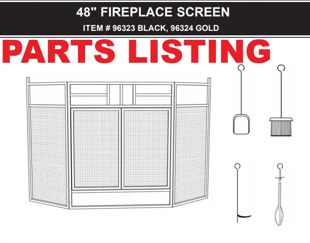 Barton Fireplace Screen – 48-Inch Gold-Finished Mesh Panel (Model 96324)