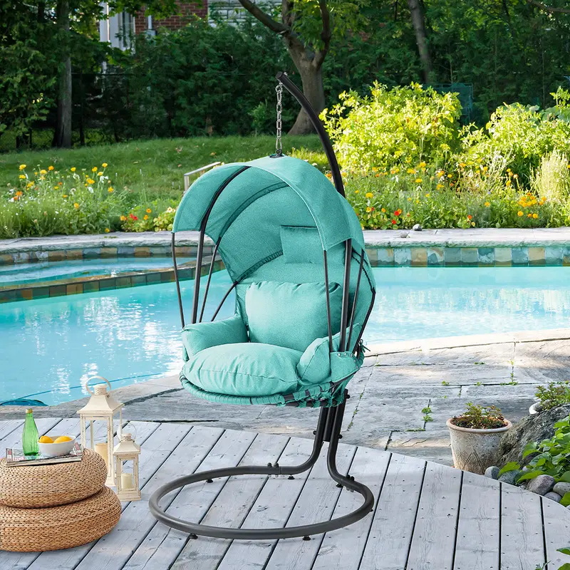Barton UV-Resistant Hanging Chair with Canopy Shade – Aqua Outdoor Lounge Seat