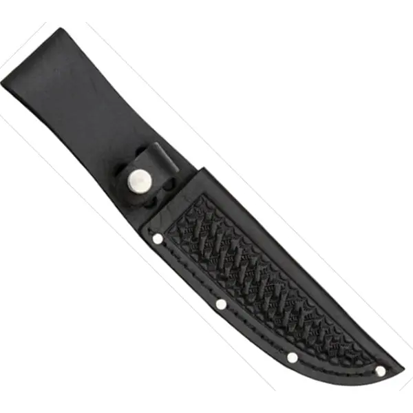 Basket-Weave Leather Thumb-Snap Sheath – SH208 (5″ × 1.25″, Fits Blades Up to 5″)