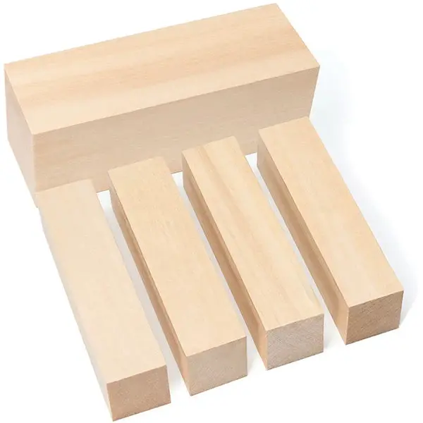Basswood Carving Block Set – Five-Piece Assortment (One 4″×2″×2″, Four 4″×1″×1″) (Model BW1)