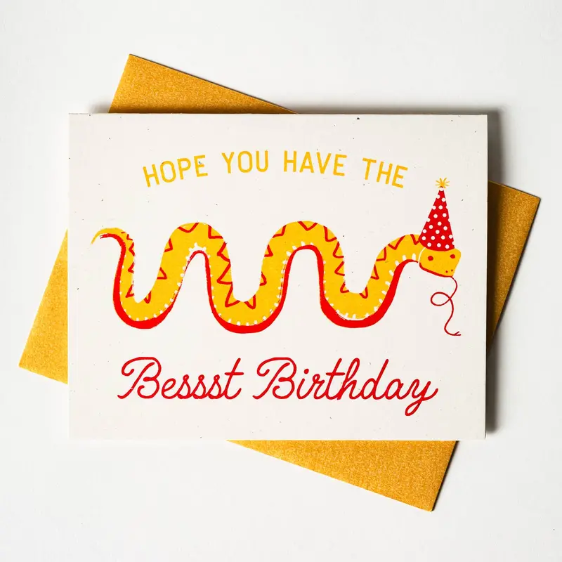 ‘Bessst Birthday Snake’ Risograph Card – Whimsical Reptile Theme