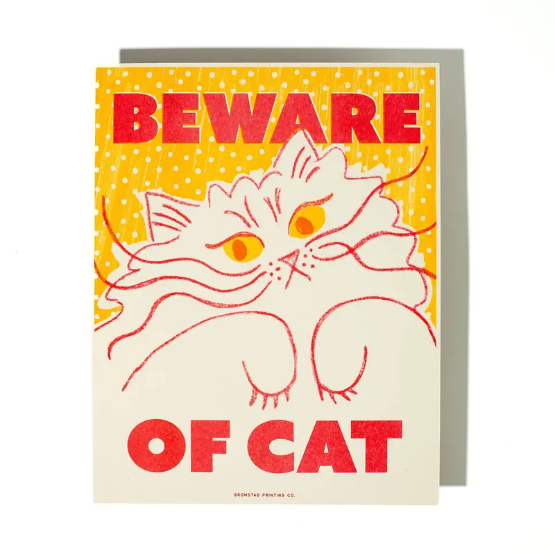 Beware of Cat Risograph Print – Playfully Menacing Feline Art