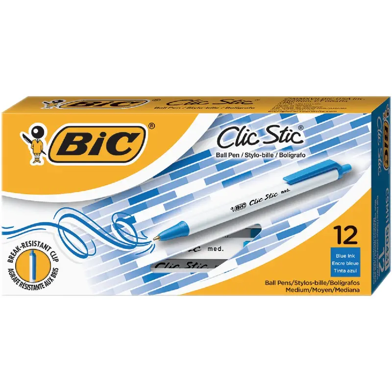 Bic Clic Stic Retractable Ballpoint Pen – Medium Point, Blue Ink (12-Pack) 1