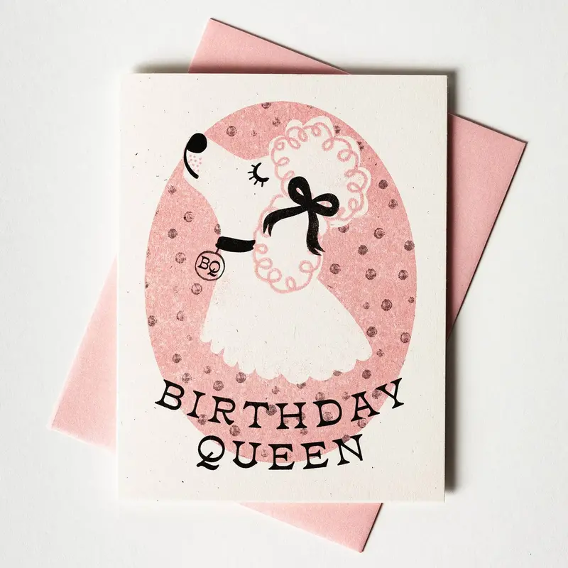 ‘Birthday Queen Dog’ Risograph Card with Canine Charm
