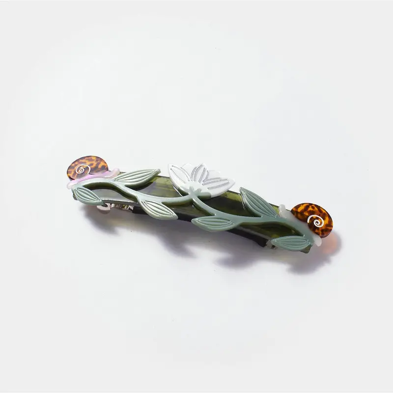Brocéliande-Inspired French Barrette Featuring Lotus and Snail Motifs