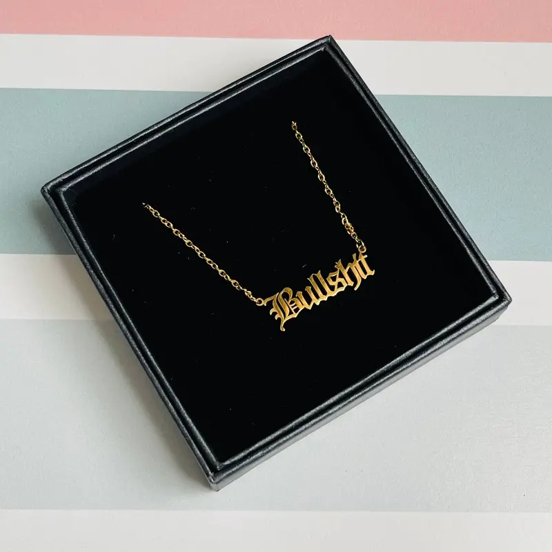 ‘Bullshit’ Word Necklace – Minimalist Gold-Tone Pendant