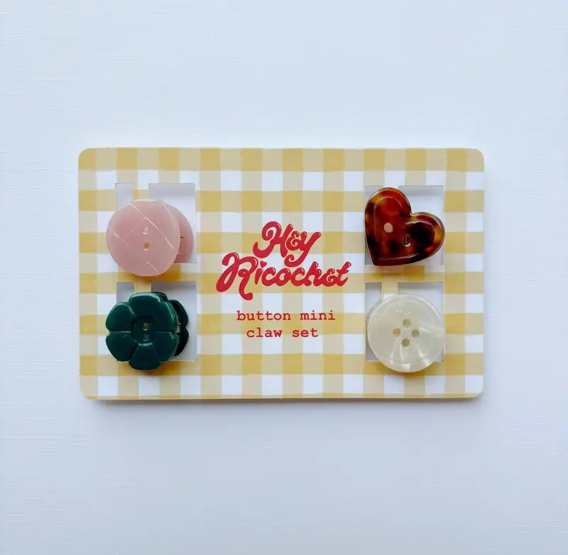Button-Embellished Mini Hair Claw Set – Stylish & Secure