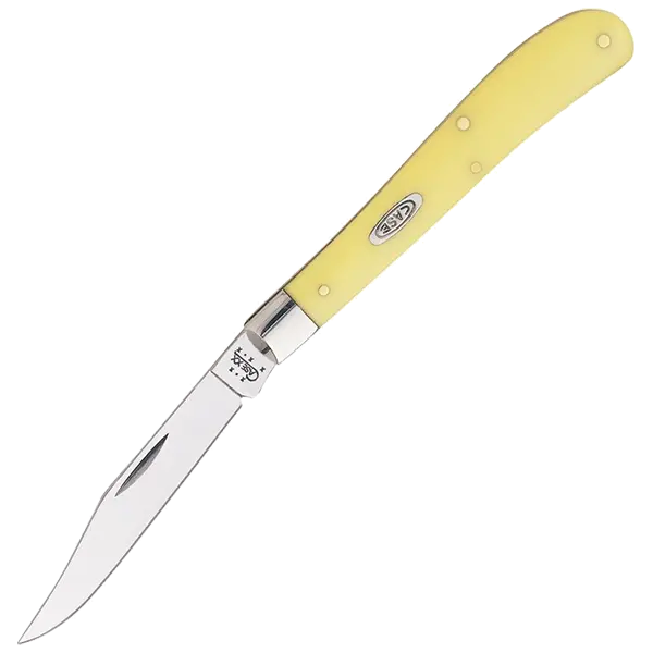Case Slimline Trapper Pocket Knife – Yellow Synthetic Handle, Chrome Vanadium Carbon Steel Blades