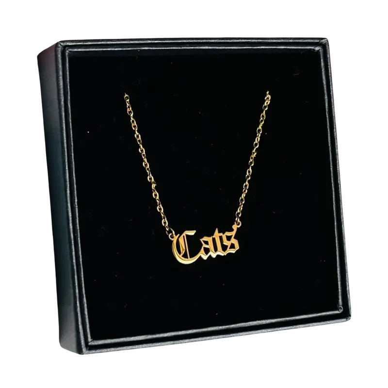 ‘Cats’ Word Necklace in Gold Finish