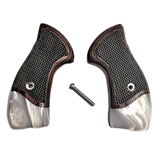 Charter Arms Universal Grip Set – Checkered Rosewood with Faux Pearl Accents, Standard Size