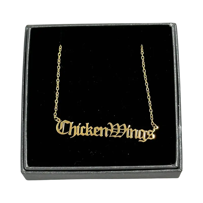‘Chicken Wings’ Word Art Gold Necklace