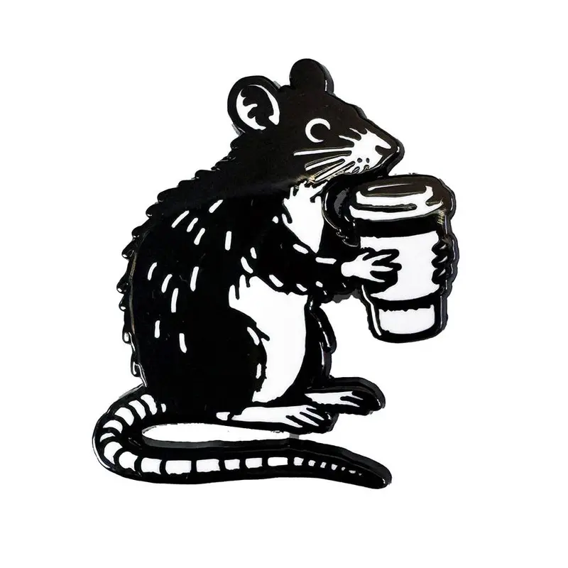 Coffee Rat Enamel Pin – Caffeinated Rodent Lapel Accessory