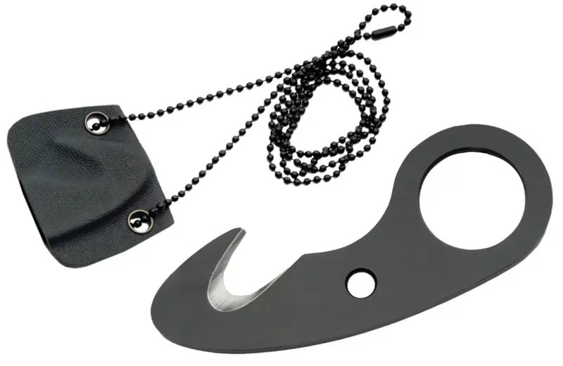 Compact 3.5-Inch Finger Gut Hook Neck Knife with Belt Cutter, Kydex Sheath & Metal Chain