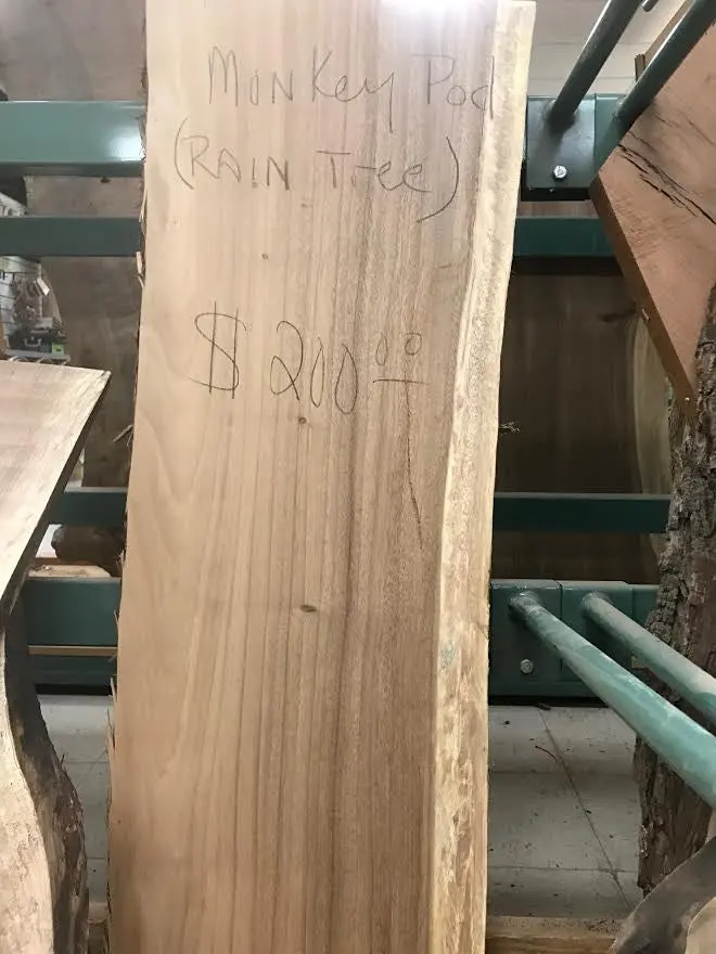 Compact Monkey Pod Live Edge Slab — 40″ Length, Up to 2.5″ Thick, 16″ Width