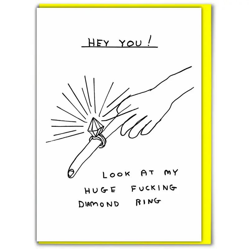 David Shrigley Humorous Engagement Card with Oversized Diamond Illustration