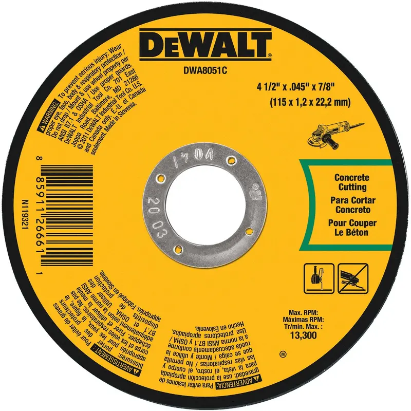 Dewalt Masonry Cut-Off Wheel – 4-1/2-Inch X 0.045-Inch X 7/8-Inch Arbor Type 1 1