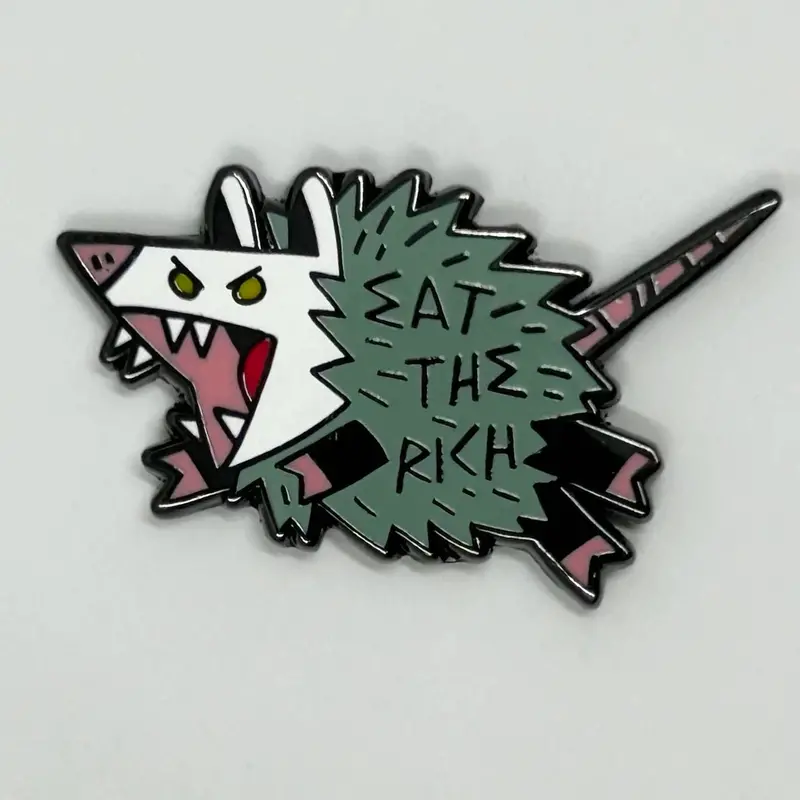 ‘Eat the Rich Opossum’ Enamel Pin – Subversive Wildlife-Themed Statement Pin