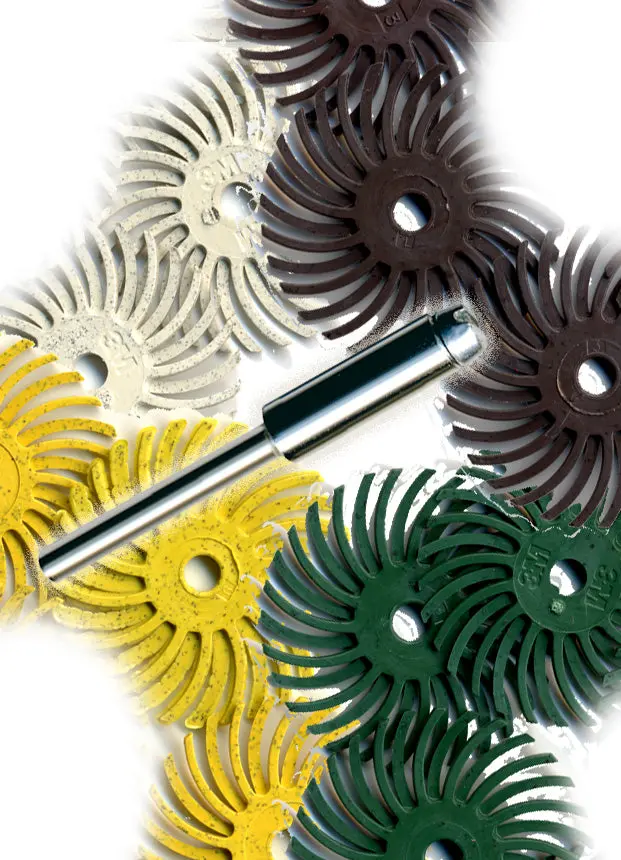 Foredom Scotch-Brite Radial Bristle Discs – 1″ Diameter, 10-Piece Mixed Grit Assortment (36/80/120) with A-M20 Mandrel #AK4539
