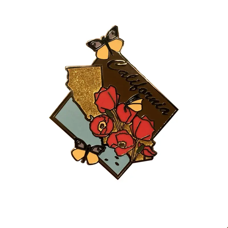 Glitter-Finish California State Enamel Pin